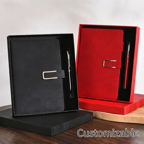 Business Kraft Paper Artificial Leather Notebook Signature Pen Collection With Hardcover Gift Box And Tote Bag For Office
