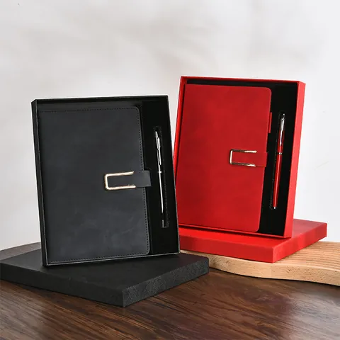 Business Kraft Paper Artificial Leather Notebook Signature Pen Collection With Hardcover Gift Box And Tote Bag For Office