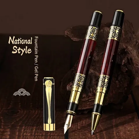 High-end Chinese Style Metal Fountain Pen Rollerball Pen Set Vintage Hollow Design Luxury Business Writing Stationery Gift