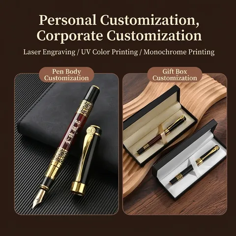 High-end Chinese Style Metal Fountain Pen Rollerball Pen Set Vintage Hollow Design Luxury Business Writing Stationery Gift
