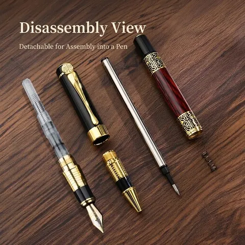 Juego de Pluma Estilográfica y Bolígrafo de Metal de Estilo Chino de Gama Alta Diseño Hueco Vintage Regalo de Papelería