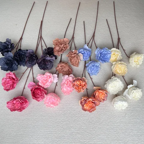 Flor Artificial Peonía Retro Borde Quemado Cabezas Múltiples Seda Sintética Poliéster Plástico Para Boda Hogar Hotel Decoración