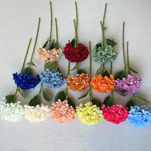 Artificial Hydrangea Silk Cloth Plastic Single Stem Flower Real Touch Fake Hydrangea For Wedding Party Hotel Ceiling Home Decor