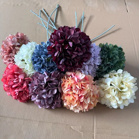 Künstliche Seide Hortensie Blume Einzellstiel Lollipop Ball Form Kunstblumen Dekoration Für Hochzeit Hotel Haus Party Garten