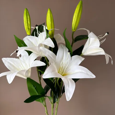 High End Artificial 3D Lily Branch Real Touch Moisturizing Flowers For Home Living Room Wedding Centerpieces Soft Decoration White