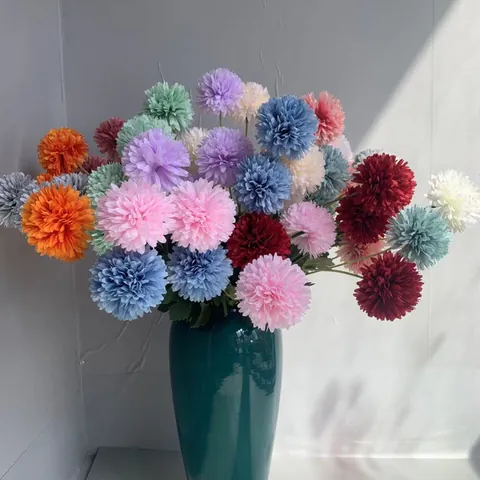 Artificial Chrysanthemum Pompon Silk Flowers Ball Daisy Fake Dandelion For Wedding Road Lead Home Room Decor Floral Arrangement