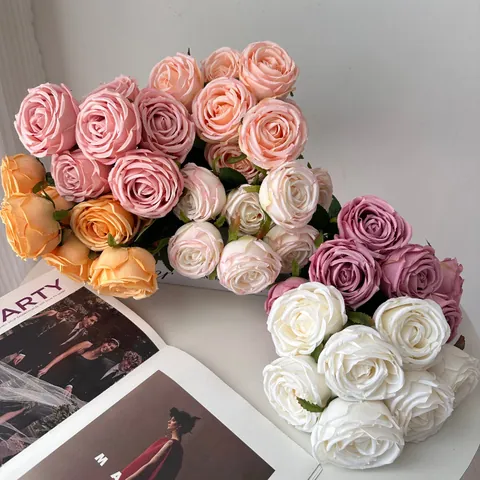 Elegant Silk Cloth Multi-head Empress Rose Artificial Bouquet For Wedding Hotel Home Table Centerpiece Decoration Vintage Simulation Rose Flower