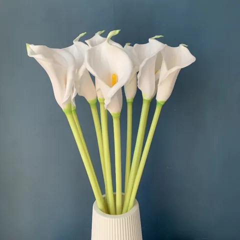 Realistic Large PU Calla Lily Artificial Flower For Wedding Hotel Home Decoration Real Touch Elegant White Faux Floral Stem