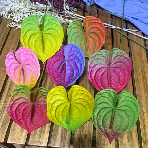 3D Printed Artificial Anthurium Flamingo Flower Dreamy Gradient Spray Color Single Stem For Wedding Hotel Home Decoration