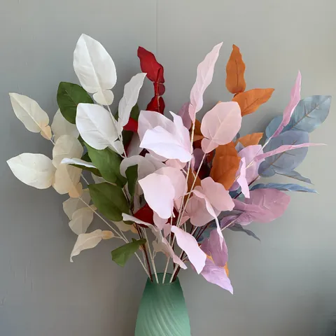 Artificial Grapefruit Leaf Silk Flower Branch For Wedding Hotel Banquet Decoration Photography Props Realistic Faux Foliage Stem
