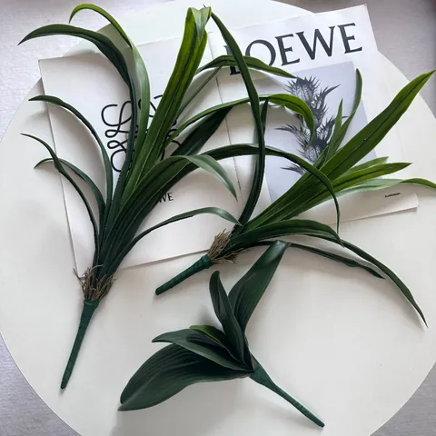 Realistic Artificial Cymbidium Phalaenopsis Leaves Soft Glue Real Touch Green Foliage For Home Floral Arrangement DIY Garden Decor