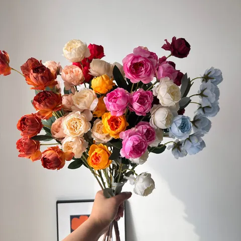 Künstlicher Pfingstrosen Seidenblumenstrauß Exquisite Mehrkopf Faux Pfingstrosen Stiele Für Hochzeit Zuhause Hotel Tischdeko Blumenarrangement