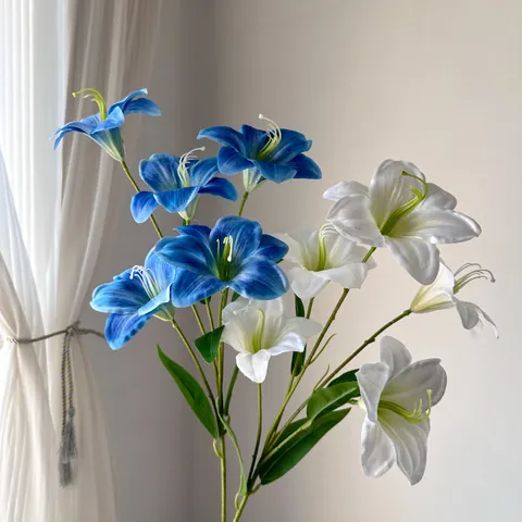 5-Kops 3D Geprinte Kunstlelie Zijden Stof Faux Lelie Bloemen Stengels Voor Bruiloft Huis Decor Fotografie Rekwisieten Decor