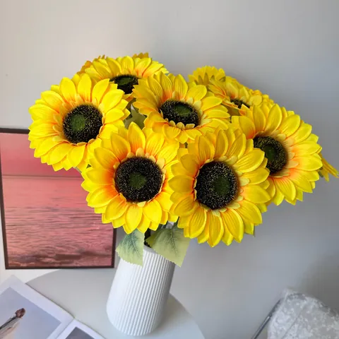 Einzelner Zweig Künstliche Sonnenblume Seidenstoff Realistische Gelbe Sonnenblume Für Zuhause Wohnzimmer Hochzeit Hotel Dekoration