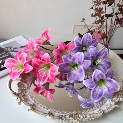 5-Kops 3D Geprinte Kunstlelie Zijden Stof Faux Lelie Bloemen Stengels Voor Bruiloft Huis Decor Fotografie Rekwisieten Decor