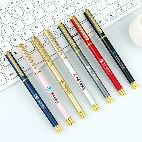 Business Metal Sign Pen Minimalist Stainless Steel Gel Pen Electroplated Gold Clip Stationery Writing For Office School Gift