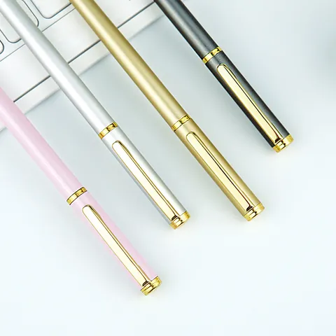 Business Metal Sign Pen Minimalist Stainless Steel Gel Pen Electroplated Gold Clip Stationery Writing For Office School Gift