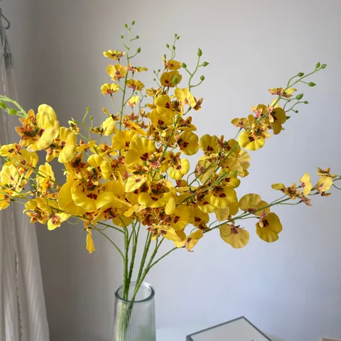 Artificial Dancing Lady Orchid Long Stem Real Touch Moisturizing Plastic Soft Glue 3D Printed Flower For Home Wedding Decoration
