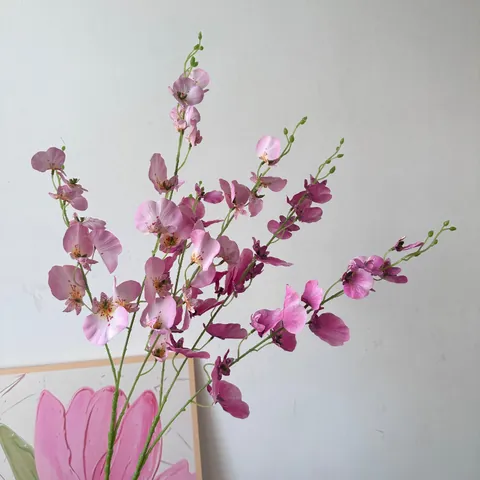 Artificial Dancing Lady Orchid Long Stem Real Touch Moisturizing Plastic Soft Glue 3D Printed Flower For Home Wedding Decoration