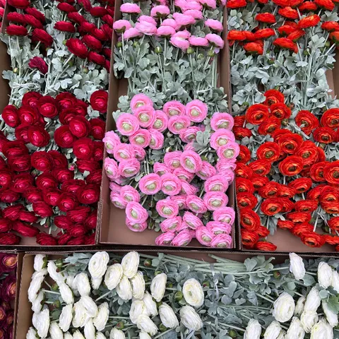 Artificial Flocked 2 Head Ranunculus Flower Silk Cloth Persian Buttercup For Wedding Home Decor Multi Color Fake Bouquet