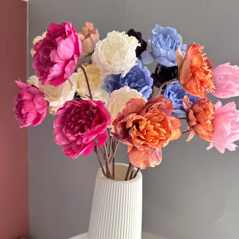 Flor Artificial Peonía Retro Borde Quemado Cabezas Múltiples Seda Sintética Poliéster Plástico Para Boda Hogar Hotel Decoración