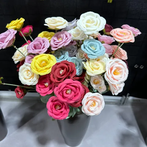 Simulation Rose Silk Flower Bouquet Multi-Headed Artificial Floral Branch For Wedding Home Table Decor Photography Props
