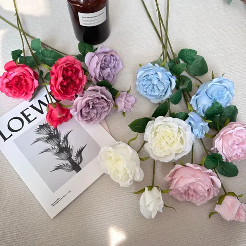 Artificial Austin Rose Silk Flower Long Stem Faux Rose Bouquet For Wedding Home Hotel Desktop Decoration Realistic Fabric Flower