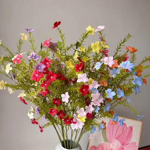 Artificial Long Stem Vinca Wildflowers Silk Flower For Wedding Arrangement Home Decor Rural Style Fresh Greenery Bouquet