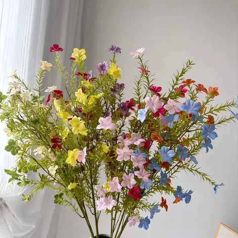 Artificial Long Stem Vinca Wildflowers Silk Flower For Wedding Arrangement Home Decor Rural Style Fresh Greenery Bouquet
