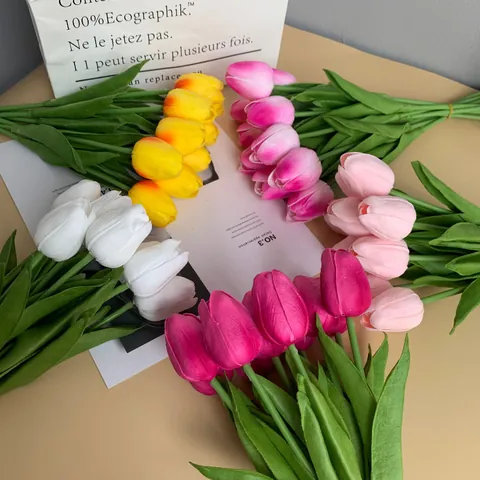 Real Touch Artificial Tulip Flowers PU Moisturizing Fake Flower Bouquet For Wedding Home Party Decoration Photography Props