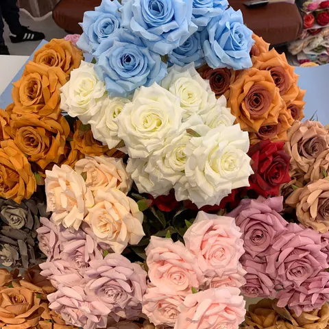 Simulation 9-Head European Vintage Silk Rose Flower Bouquet Artificial Rose For Wedding Hotel Home Decor Party Bridal Handheld Flowers
