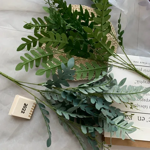 Artificial 5-Prong Locust Tree Leaves Satin Plastic Greenery For Wedding Party Home Hotel Forest Style Decorative Plant Branch
