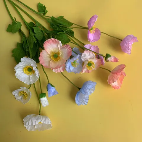 Flores de Amapola de Seda Artificial Realistas 3 Cabezas 1 Capullo Tallo Flocado Para Banquete de Boda Decoración de Hogar