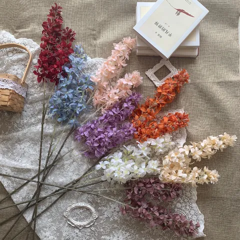 Lussuosi Giacinti Artificiali a Due Rami Fiori di Seta per Matrimoni Hotel Decorazione Estetica Oggetti Scena Fotografici Stelo Lungo Casa