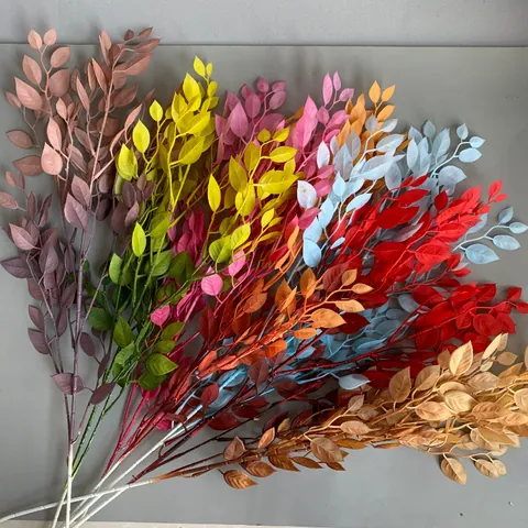 Simulation Banyan Leaf Artificial Greenery Plastic Spray Painted Branch For Wedding Hotel Banquet Stage Decor Home Decoration
