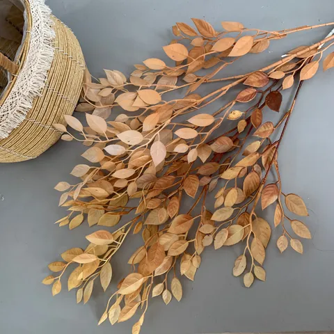Simulation Banyan Leaf Artificial Greenery Plastic Spray Painted Branch For Wedding Hotel Banquet Stage Decor Home Decoration