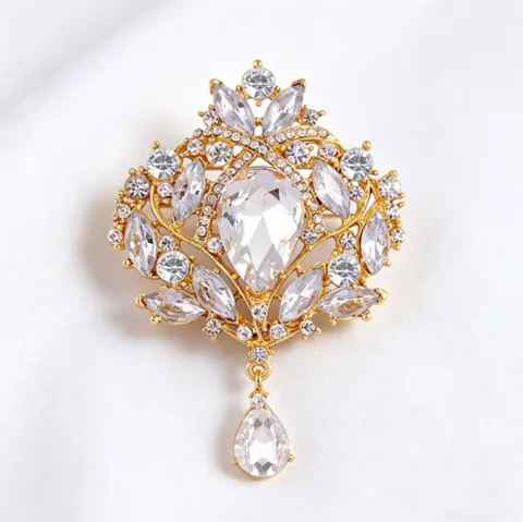 Spilla a Corona Vintage con Strass in Lega di Cristallo Stile Palazzo per Matrimonio Banchetto Festa Accessori Gioielli Donna
