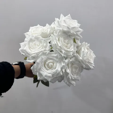 European Style 9 Heads Artificial Rose Bouquet Satin Fabric Faux Roses For Wedding Home Hotel Desktop Decoration