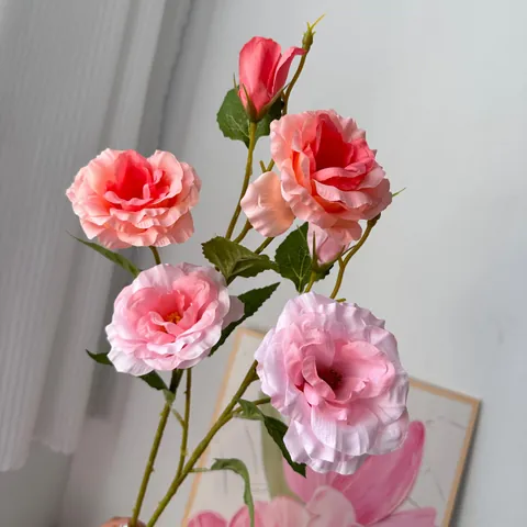 Flor Artificial de Lisianthus Rosa 3 Cabezas de Tela de Seda Arreglo Floral para Decoración de Hogar Hotel Boda