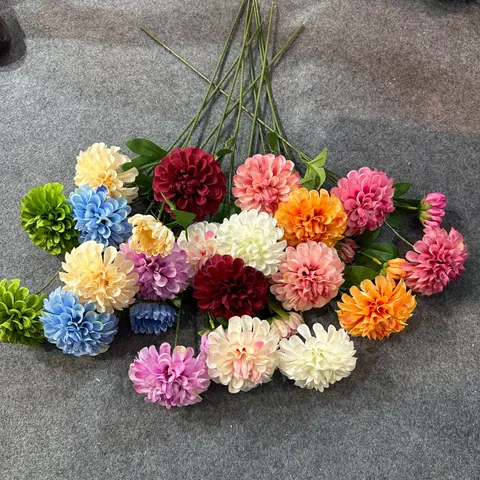 3-Heads Artificial Silk Dahlia Flower Branch Faux Bouquet For Wedding Home Decoration Photography Props Floral Decor