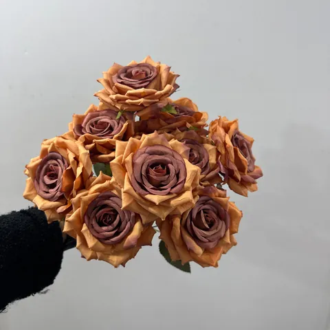 European Style 9 Heads Artificial Rose Bouquet Satin Fabric Faux Roses For Wedding Home Hotel Desktop Decoration