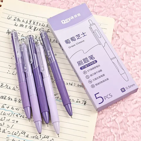 Penne Gel Scatto Sfumatura Viola Punta 0.5mm ST Asciugatura Rapida Inchiostro Nero Per Scuola Ufficio Esame Cartoleria