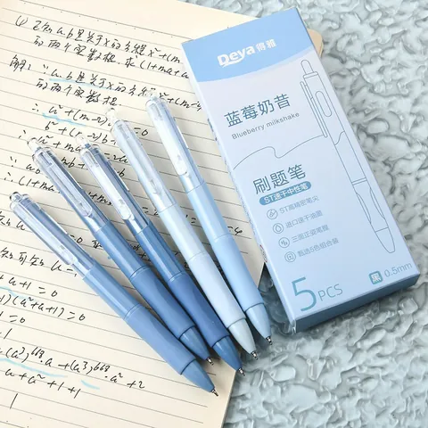 Blueberry Milkshake Blue Retractable Gel Pens Black Ink ST Nib Quick Dry High Precision Writing Stationery For School Office