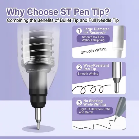 Penne Gel Scatto Sfumatura Viola Punta 0.5mm ST Asciugatura Rapida Inchiostro Nero Per Scuola Ufficio Esame Cartoleria