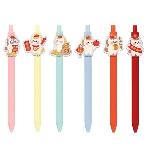 Year Of The Horse Retractable Gel Pens Cute Cartoon Horse Acrylic Clip Stationery For Students Office School Supply New Year Gift Black Ink