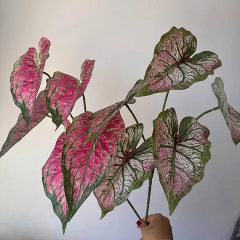 3D Printed 5-Prong Caladium Leaves Artificial Greenery For Wedding Home Office Decor Simulation Tropical Plants Fake Foliage