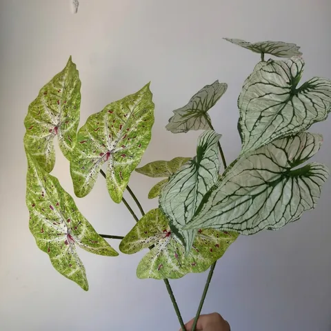 3D Printed 5-Prong Caladium Leaves Artificial Greenery For Wedding Home Office Decor Simulation Tropical Plants Fake Foliage