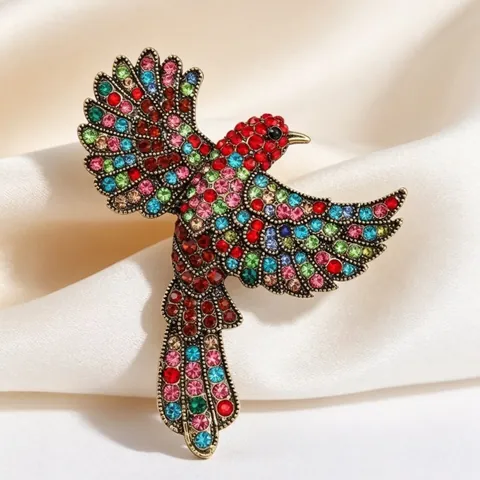 Vintage Bunte Strass Elster Vogel Brosche Für Herren Damen Übertriebene Tier Anzug Anstecknadel Mode Schmuck Zubehör