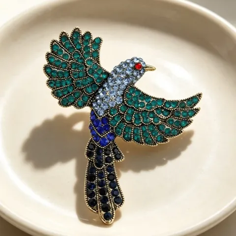 Vintage Bunte Strass Elster Vogel Brosche Für Herren Damen Übertriebene Tier Anzug Anstecknadel Mode Schmuck Zubehör