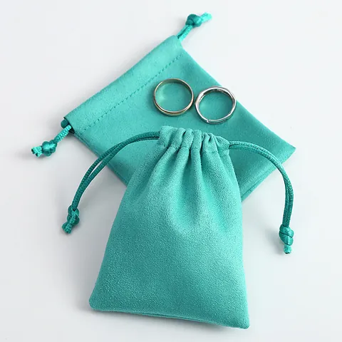 Bolsa de Gamuza Turquesa para Joyas Bolsa de Regalo Minimalista con Cordón para Joyería Pendientes Anillos Pulseras Bolsa Pequeña